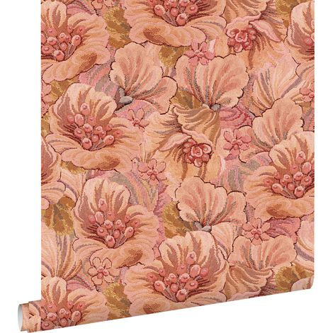 papier peint motif floral brodé rose terracotta - ESTAhome (1/5)