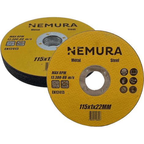 Lot de 10 disques à tronçonner 115mm pour le métal (115 X 1.0 X 22.2MM)