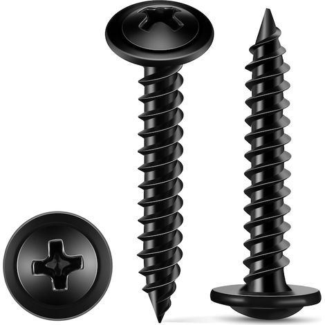 Lot de 350 vis à tête bombée modifiée M4,2 x 16 mm noires, en acier trempé, revêtues d'oxyde pour une résistance accrue à la corrosion – Idéales pour le bois, le métal et le plastique. (1/5)