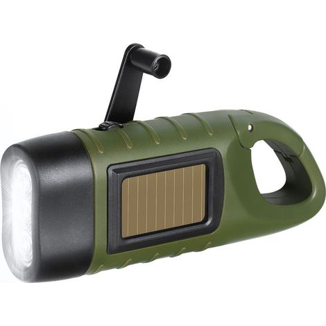 Lampe torche solaire à manivelle, lampe torche LED compacte à recharge d'urgence, lampe torche de survie portable, lampe torche dynamo à mousqueton Quick Snap, adaptée aux activités de plein air, aux (1/5)