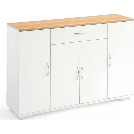 Sideboard mit verstellbaren Regalen, 1 Schublade, 4 Türen, Natur & Weiß (1/5)