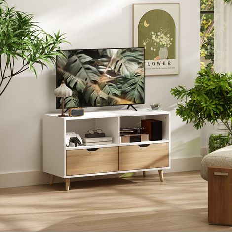 Mobile TV 99 x 39 x 58,3 cm in pannelli di legno bianco con contenitori FloraGrace (1/5)