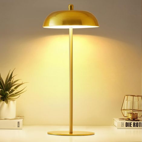 Lampe de table sans fil rechargeable – Lampe de bureau LED à hauteur réglable à 3 voies à intensité variable – Petite lampe de chevet pour dortoir, maison, chambre à coucher, bureau – Doré (1/5)