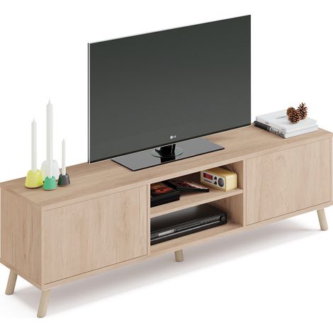 Meuble TV 2 portes coloris effet bois - Hauteur 50 x Longueur 160 x Profondeur 40 cm -PEGANE-