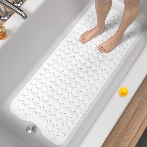Alfombrilla antideslizante para bañera,101 x 40 cm,con ventosas y orificios de drenaje,suave para los pies (1/2)
