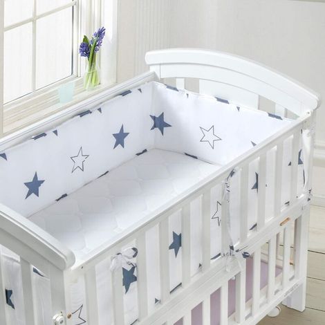 Paracolpi per culla, protezione per la testa del bambino, 180x28 cm, bianco con temperini multicolore (1/4)