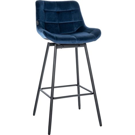 Décoshop26 – Tabouret de bar pivotant 1 place – Revêtement en velours bleu – Piètement métal noir – Hauteur d'assise 77 cm – 100005473