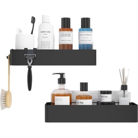 Lot de 2 organiseurs de douche adhésifs. étagères en métal antirouille. organiseurs de salle de bain sans perçage (1/5)