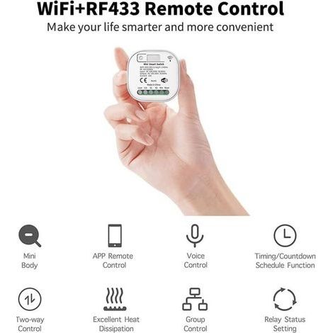 Lichtschalter mit RF433-Funkfernbedienung und WLAN, keine Batterie erforderlich, Kabelverbindung zum Konzentrator, kompatibel mit Alexa, Google Home und der Tuya Smart Life App, Set mit 2 Unterbrecher (1/3)