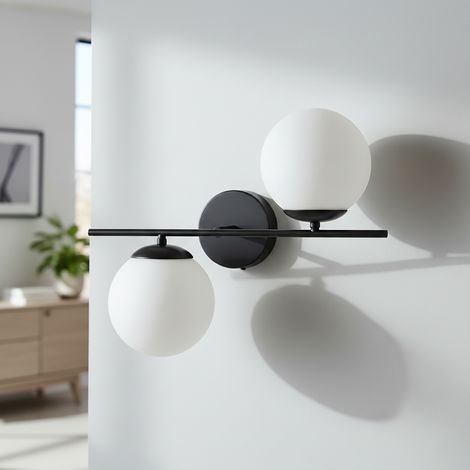 Aplique de Pared Negro con Tulipas de Cristal Blanco  Serie ANABEL (1/5)