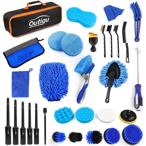 Kit de nettoyage voiture 31 pièces : brosses, gants, éponges pour intérieur et extérieur (1/5)