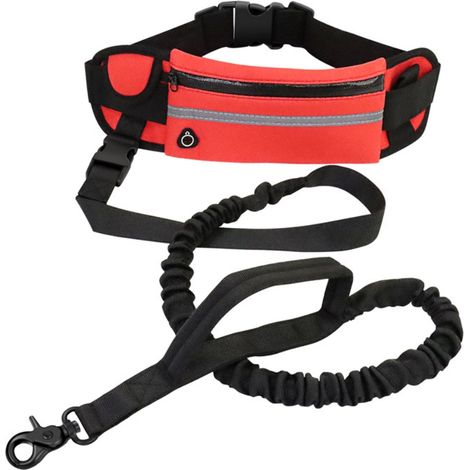 Laisse de chien mains libres avec poche zip réfléchissante ceinture sac pour jogging extérieur marche course nocturne (1/5)