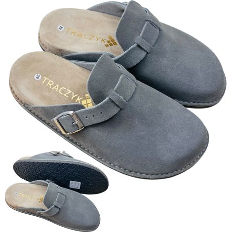 Infradito Traczyk, zoccoli ortopedici in pelle naturale color tortora, taglia 41