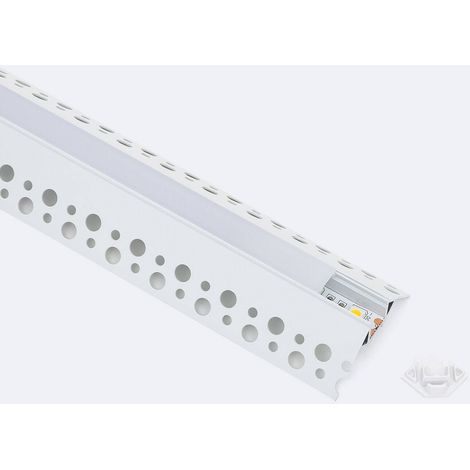 Profilo in Alluminio Integrazione Cartongesso con Coperchio Continuo per Angolo Esterno Striscia LED fino a 9 mm Bianco traslucido Bianco 2 m (1/5)