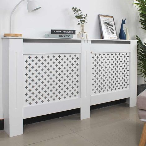 Copritermosifone in Legno MDF 152x19x82cm Copertura Radiatore Calorifero Bianco (1/5)