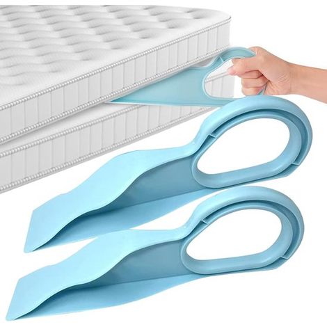 Lot de 2 rehausseurs de matelas, cales pour soulever facilement le matelas et les draps, facilitent la literie tout en économisant du temps et des efforts, bleu (1/5)