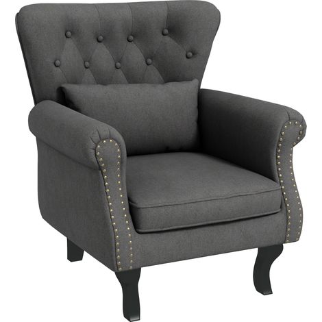 Chesterfield-Style Accent Chair - Grey (1/5)