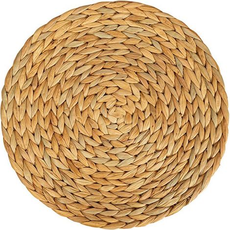 Set de table en jonc de mer (jacinthe d’eau tressée) - 30 cm - Lavable - Rond, naturel, Lot de 6 (1/4)