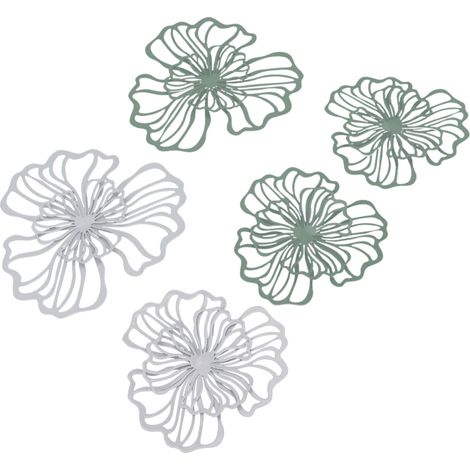 Décoration murale fleur métal 5 pièces art mural fer blanc vert 2 couches ajouré suspension salon bureau (1/5)