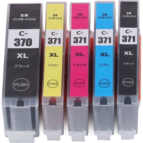 Cartouches d'encre 370-371 avec recharge pour imprimantes PIXUS MG5730, MG6930, MG7730F, MG7730, TS5030, TS5030S, TS6030, TS8030 et TS9030 (compatibles Japon) - Lot de 5 couleurs (noir, noir, cyan, ma (1/5)