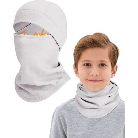Kinder Sturmhaube Winter Modal-Wolle-Mix Balaclava Skimaske mit Halswärmer Hellgrau (1/5)