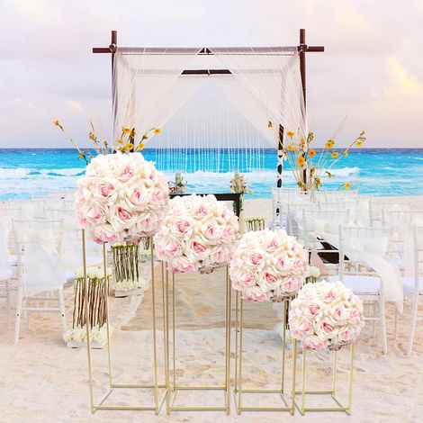 Lot de 4 supports de fleurs dorés en métal - Élégant support de fleurs pour mariages, fêtes et occasions festives - Idéal comme décoration de table pour les fêtes de Noël et les anniversaires (1/5)