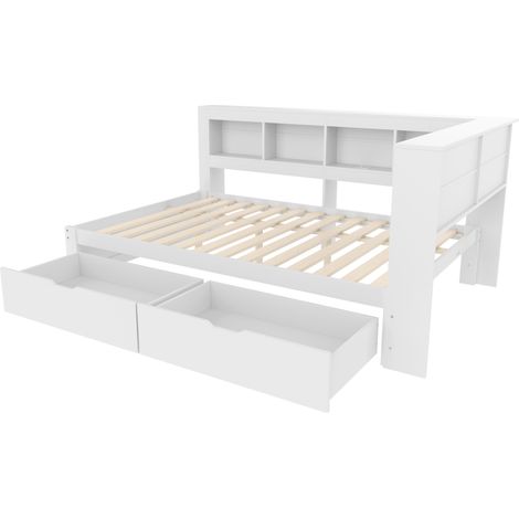Letto a banquette 140 x 200 cm bianco con 2 cassetti, presa e 2 porte USB (1/5)
