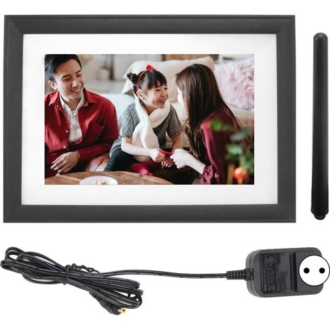 Cadre photo numérique bois 10,1 pouces, album électronique WiFi, écran tactile, haut-parleur intégré, pour maison, prise EU 100-240V (1/5)
