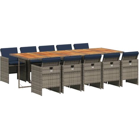 Maison Exclusive - 11-teiliges Garten-Ess-Set mit Kissen, grau, P