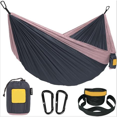 Gris 270&140cm Hamac de camping double/simple, léger, lavable, hamac-panier portable pour l'extérieur (1/5)