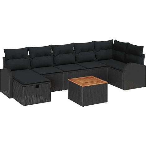 Garden Sofa Set with Cushion 8 pcs Black Poly rattan vidaXL (1/5)