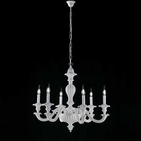 Leonardo Lustre Shabby En Bois Blanc 6 Lumières 130 D.74 Bl180-6-Bco