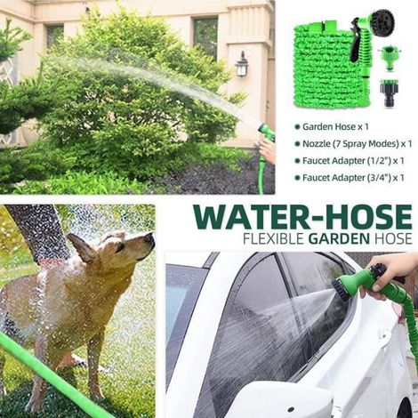 Tuyau D'Arrosage Extensible - 30M/100FT - Buse 7 Modes - Adaptable Aux Raccords 1/2'' Et 3/4'' (1/4)