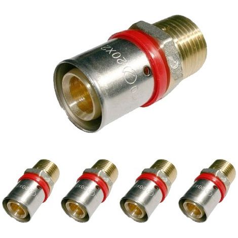5 Stück Außengewinde 3/4'' für Mehrschichtrohr 20mm, Verwendung mit Crimpmaschine, grau