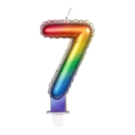 VELA NUMERO 7 ARCOIRIS C/SOPORTE