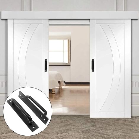 Lot de 2 poignées de porte coulissante de grange, grandes poignées pour portes d'armoires et tiroirs de garde-robe, noires (1/4)