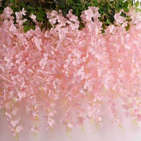 Ghirlanda di glicine artificiale con 14 steli da appendere per decorazioni di matrimoni, giardini e feste (14 steli rosa) (1/5)
