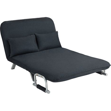 Canapé pliable noir pour salon Canapé-lit positions, revêtement suédine, structure acier, coussins inclus, (1/5)