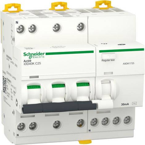 Acti9 iDD40K - disjoncteur différentiel - 3P+N C 25A 4500A/4,5A 30mA type AC (1/2)