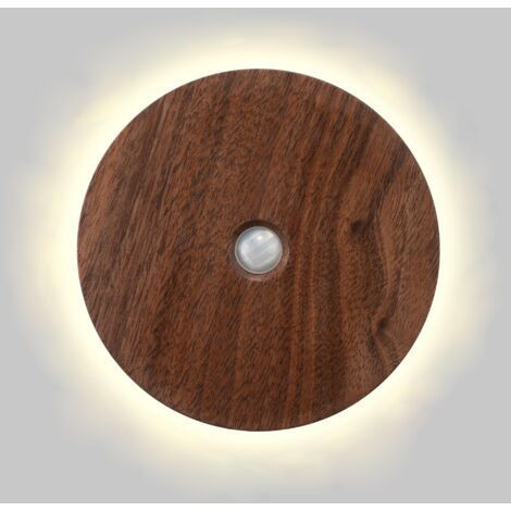 LED-Wandleuchte, rund, aus Holz, mit Batteriebetrieb und Bewegungsmelder, kabellose magnetische LED-Flurleuchte für den Innenbereich, warmweißes Licht (3000 K), wiederaufladbarer Sensor (1/5)