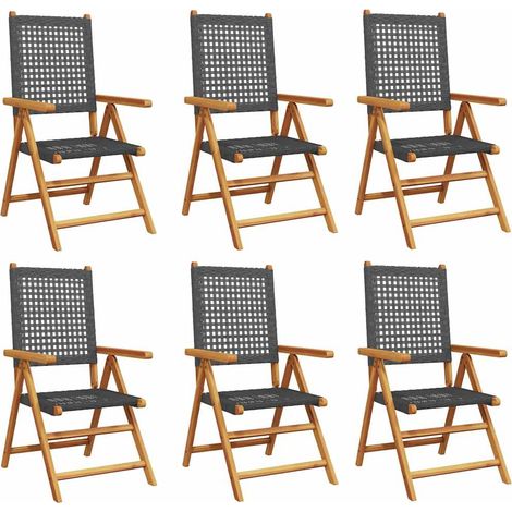 Maison Exclusive - Sedie pieghevoli reclinabili, 6 pezzi, in polyrattan nero e legno massello (1/5)