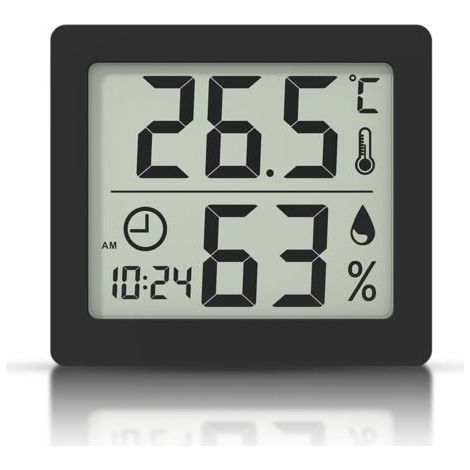 Termometro/igrometro digitale con ampio schermo LCD da 3,1”, monitor di temperatura e umidità ambiente interna con orologio (nero) (1/5)