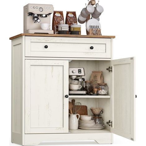 VASAGLE Siren Collezione Credenza Madia, Mobile Soggiorno in Truciolato, MDF, Buffet per Cucina e Ingresso, Ripiani Regolabili, 72 x 40 x 80 cm, Bianco Nuvola, LSC521WJ01 (1/5)