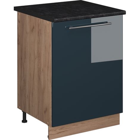 Mobiletto base cucina Fame-Line, Blu scuro lucido/Rovere dorato, 60 cm 1 anta con piano di lavoro, Vicco (1/5)