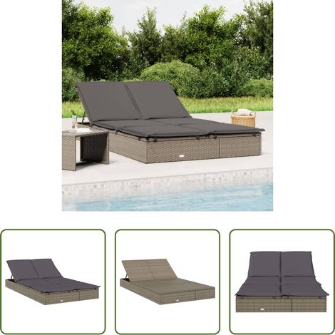 Sonnenliege -  Sonnenliege für 2 Personen mit Auflage Grau Poly Rattan (1/5)