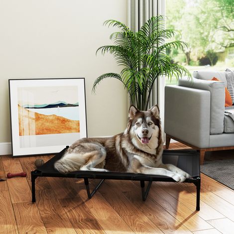 Lit pour Chiens Élevé avec Sac de Voyage, en Métal et Tissu Oxford, 122x92x23 cm, Noir (1/5)