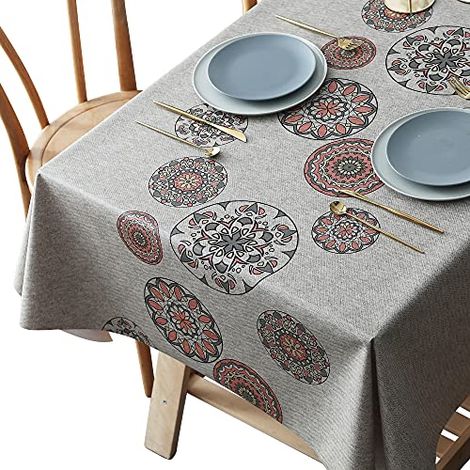 Nappe en PVC imperméable, rectangulaire, idéale pour la cuisine, les pique-niques et les activités de plein air (motif floral rétro, 137 x 137 cm). (1/5)