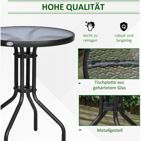 Table de terrasse ronde Ø60 x H70 cm en acier robuste anti-rouille, table de balcon noire à plateau ondulé, table de camping extérieur, table d'appoint pour salon de jardin (1/4)