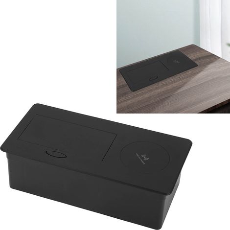 Prise de bureau encastrée avec recharge sans fil, double multiprise européenne, sans câblage, prise noire, 250 V CA (1/5)