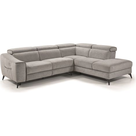 Pegane – Canapé d'angle relax électrique avec coffre – Couleur gris clair – Dimensions L 364 x P 309 x H 78/98 cm – Mécanisme électrique avec bouton latéral (1/5)